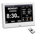 FEYBYLA 2025 New Digital Clock with Temperature/Humidity & Weather Forecast, Auto Time Sync Large Display, Custom Alarms & Medication Reminders, Ideal for Elderly(White, 7-Inch)