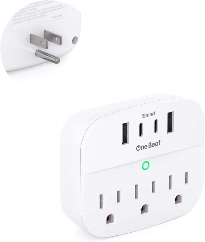 1 Pack Multi Plug Wall Outlet Splitter with USB, Non Surge Protector for Cruise Ship, Cruise Outlet with 3 Wall Outlets 4 USB Wall Charger(2 USB C), Small Travel Plug Adapter for Cruise,Travel,White