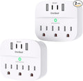 One Beat 2 Pack Multi Plug Outlet Splitter with USB,Surge Protector Outlet Extender with 3 Wall Outlets 4 USB Wall Charger(2 USB C),490 J, ETL Listed,Small Outlet Adapter Plug Extender for Travel,WH