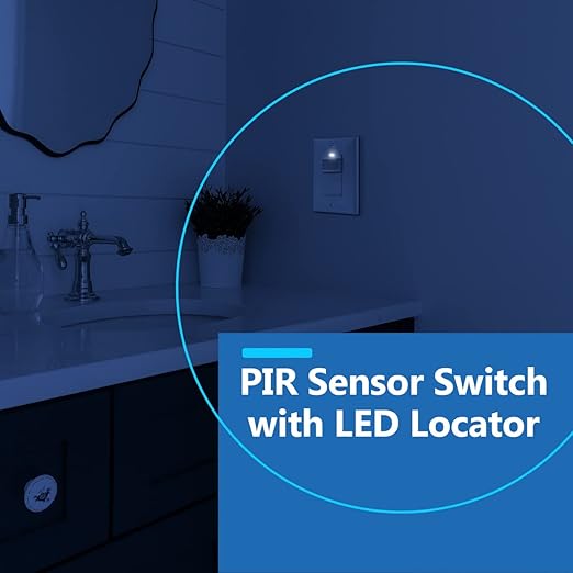 LIDER Motion Sensor Switch with Wall Plate, PIR Sensor Light Switch, Occupancy & Vacancy Modes, No Neutral Wire Required, 120V, 60Hz, 150W LED/CFL, Single Pole, LPS-1P-WWP, UL Listed, White