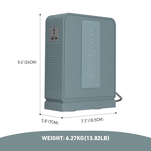 BESTRANS 2000W Step Up Transformer 110v to 220v Converter, Heavy Duty Voltage Converter 110v-120v to 220v-240v with Dual Outlets, Overload Protection & Ultra-Quiet for Home Appliances,Grey Green