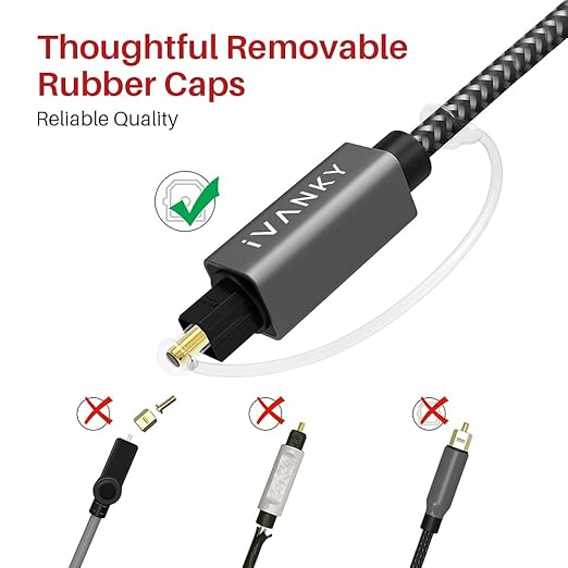 IVANKY Optical Audio Cable, 10ft Toslink Fiber Optic Cord, S/PDIF Digital Optical Audio Cable for Soundbar, Stereo Systems, Home Cinema, Xbox One/PS4/TV, Braided, Gold-Plated Connectors,3M,Grey