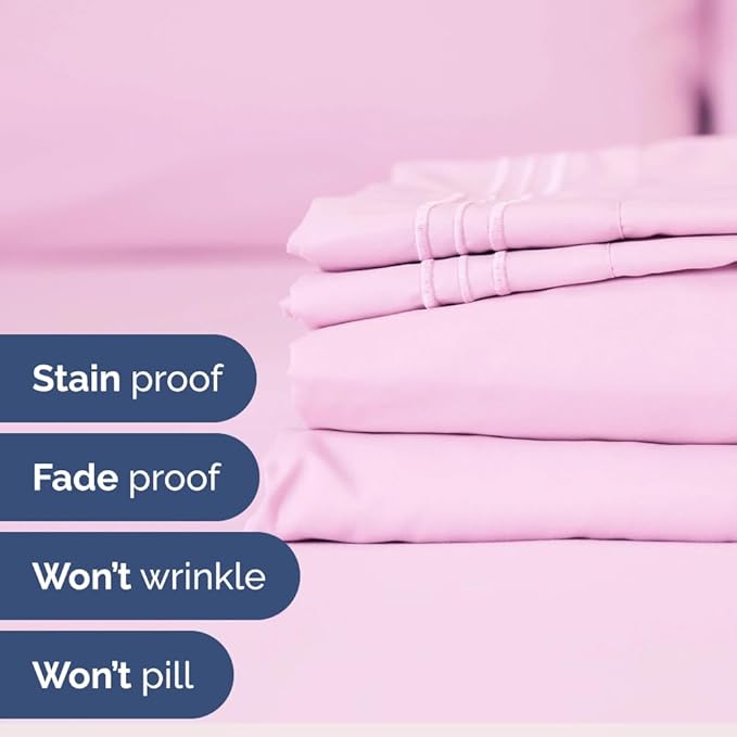 Full XL Bed Sheet Set - 4 Piece Extra Long Extended Full XL Sheets - Soft, Breathable & Cooling - Fits 8" to 16" Mattress w/ Deep Pockets - 54" x 80" - Easy-Fit, Wrinkle & Fade Resistant - Light Pink