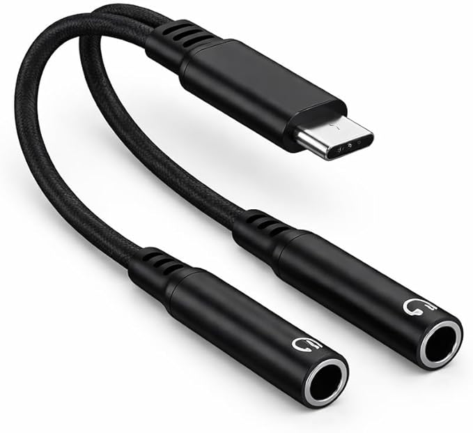 Mizi USB C to Dual 3.5mm Headphone Splitter, 2-Port Audio Adapter for iPhone 15/16/17 Pro, Galaxy S24/S25 Ultra, Pixel, iPad Pro - Share Music & Podcasts - Black