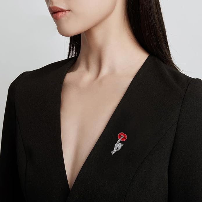 Sexy Red Lips Brooch Rhinestone Quiet Gestures Statement Brooches Lapel Pins Elegant Dress Accessories Suit Tie Art Deco Fashion Imitation Cubic Zirconia Jewelry Lover Gift for Women Girls