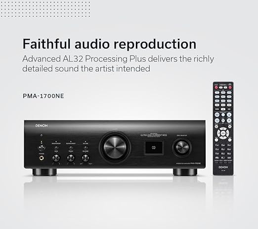 Denon PMA-1700NE Integrated Amplifier (140W x 2), USB-DAC & Phono Equalizer, Analog Mode, High-Current Power Circuit, AL32 Processing Plus, Hi-Res Audio, Black, Home Audio Receivers & Amplifiers