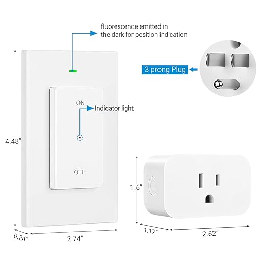 DEWENWILS Remote Control Outlet Wireless Wall Mounted Light Switch, Electrical Plug in On Off Power Switch for Lamp, Fan, Household Appliance, No Wiring, 100 Feet RF Range, Programmable