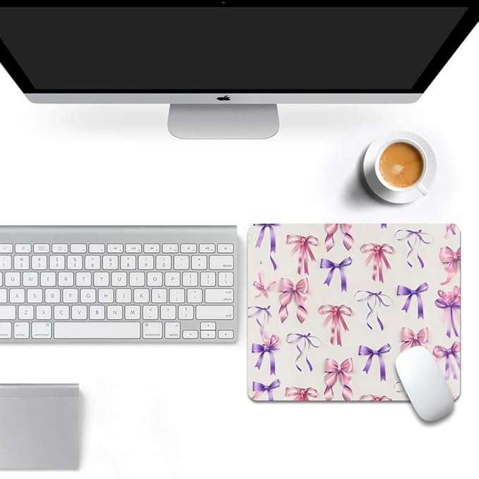 Coquette Girlie Pastel Bows Square Mouse pad, Texture, Waterproof, Anti Slip Rubber Base, Computer Mouse pad, Laptop Mouse pad