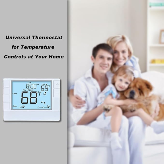 Thermostat for Home, Premium Heat Pump Room Temperature Controller, up to 2H/1C, Easy-to-Read Large Display，White Backlight