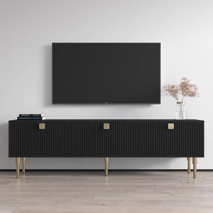 Meble Furniture Dorset 01 TV Stand - Modern Rectangular TV Stand with Storage Cabinets - Media Entertainment Center Console Table for TV Up to 80" - Magnolia