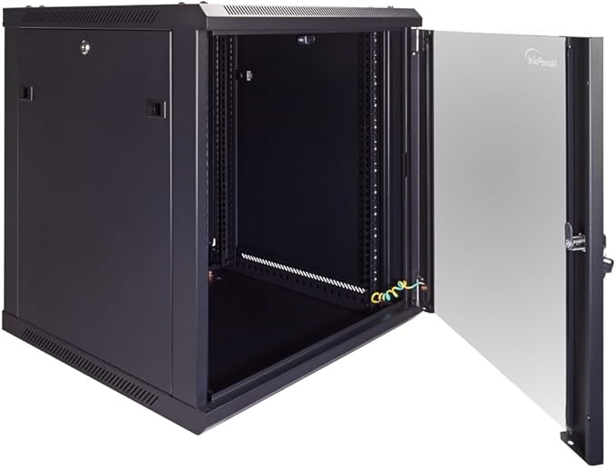 NavePoint 12U Server Cabinet Wall Mount Rack Enclosure Includes 2 Fans, Locking Glass Door, Removable Side Panels – 12U Network Cabinet 23.6” Deep, 19 Inch Server Rack for IT and A/V Equipment