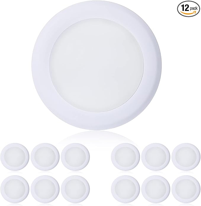 TOPELER 12 Pack Surface Mount LED Ceiling Light, 6 Inch Low Profile Dimmable LED Pancake Light, 15W 1000Lm 4000K Cool White, Installs with J-Box or Recessed Can, ETL-Listed