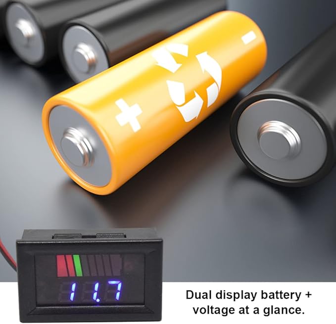Battery Charge Level Indicator Universal Car Battery Capacity Meter Tester Checker 12V-60V Blue Car Battery Tester Motorcycle Battery Checker Battery Fuel Gauge Indicator Battery Capacity Meter Teste