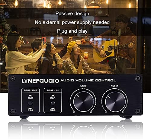 HXBER Passive Audio Volume Controller with Fully-Balanced & Single-Ended Mode XLR & RCA Interface for Home Stereo System Pre-Amplifier Speaker, Black
