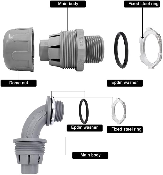 Wocloer 1/2 inch Liquid Tight Connector PVC Flexible Conduit Connector UL Listed Liquid Tight Connector Non-Metallic Electrical Conduit Fittings 12 Pack (8 Pcs 180D/4 Pcs 90D)