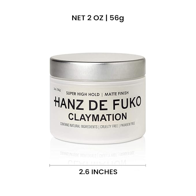 Hanz de Fuko Claymation – Premium Men’s Hair Styling Clay for a Super High Hold, Matte Finish – Clay & Wax Hybrid, Ideal Texture Product for Straight, Wavy and Thick Hair Types – 2 oz, Travel Size