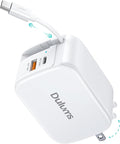 Retractable Wall Charger,40W Dual Port QC3.0+PD Fast USB C Charging Block,Type C Power Adapter Brick Cube for iPhone 17/16/15/14/13/12 Pro Max Plus,Samseng Galxy S24/S23(with 2.6FT USB C Cable)