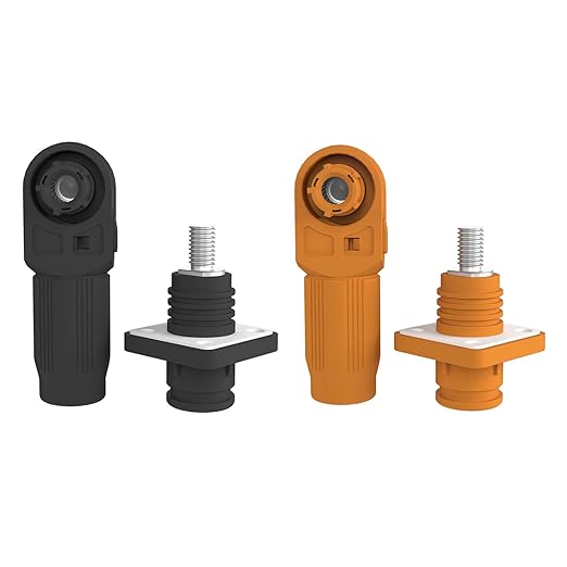 150A Battery Energy Storage Connector, 35mm² High Current Connectors IP67 Waterproof Stud Wiring Power Adapter Quick Plug Terminal Right Angle Plug and Socket (1500V Black+Orange)