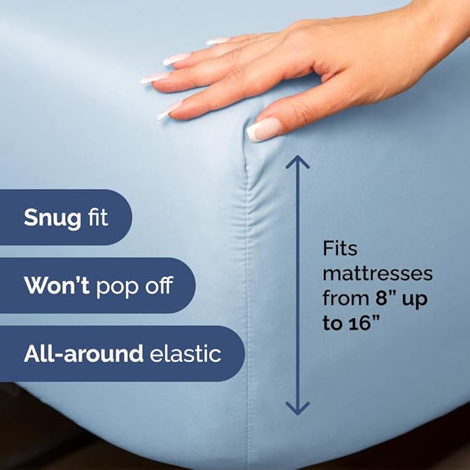 Full XL Bed Sheet Set - 4 Piece Extra Long Extended Full XL Sheets - Soft, Breathable & Cooling - Fits 8" to 16" Mattress w/ Deep Pockets - 54" x 80" - Easy-Fit, Wrinkle & Fade Resistant - Light Blue