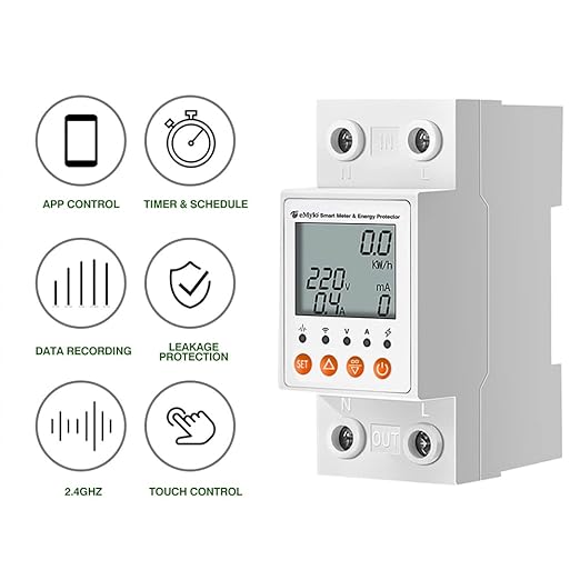 eMylo Single-Phase Smart Energy Meter 63A 80-400V - WiFi Electricity Monitor with Circuit Breaker & Leakage Protection, Tuya APP Remote Control for Home Apartment Factory