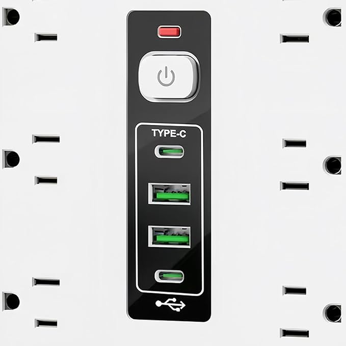 Multi-Outlet Electrical Strip - 16-AC Socket Extension, 50cm Desk Home Dorm Wall with, Safety Surge Protector with Cord, Smart Outlet Strip for TV Phone Refrigerator Kitchen Living Room