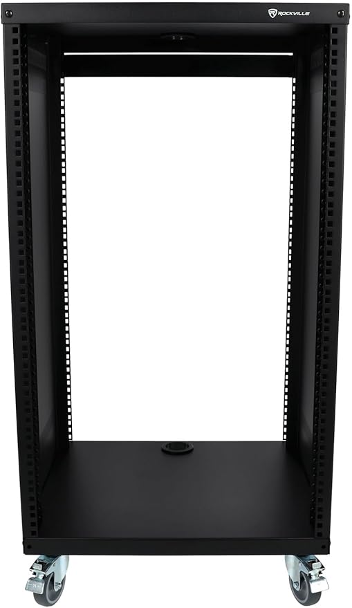 Rockville RR18U 18U Live Sound/Recording Studio Rack Case with Wheels, Reversible Rack Rails, Front & Rear Mounting, Cable Management Ports, 440lb Capacity