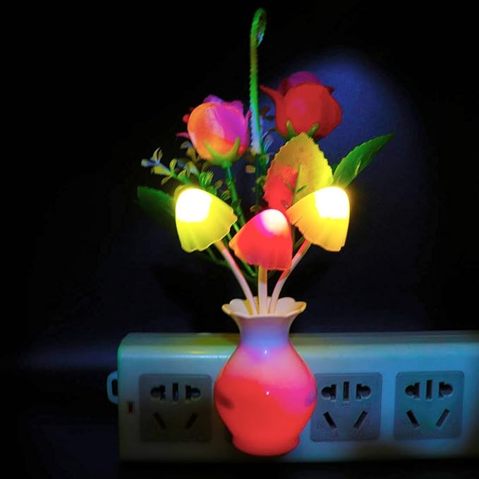 2Pack Plug in LED Night Light w/Auto Dusk to Dawn Sensor,AUSAYE 0.5W Energy Saving Lamp Dream Nightlight Rose Flower Mushroom Lights for Kids Adults Bedroom,Bathroom,Living Room,Kitchen,Hallway