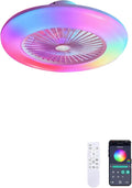 KJDOFN 24 inch Ceiling Fan with RGB Light Remote, Smart LED Ceiling Fans with Remote/App Control, Modern Low Profile Dimmable Light Ceiling Fan for Bedroom Living Room White