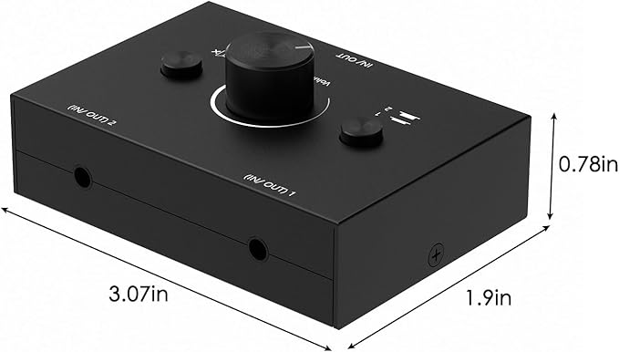 Dingsun 3.5mm Audio Switch, Stereo Audio Selector Box Passive Speaker Headphone Manual Selector with Volume Control (1 in-2 Out/ 2 in-1 Out)