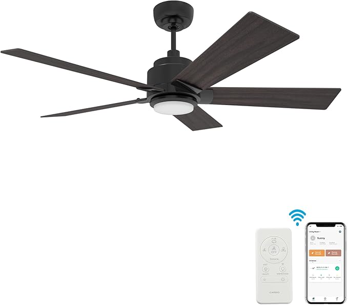 SMAAIR Smart WiFi LED Ceiling Fan, 52inch Plywood Outdoor Smart Ceiling Fan with Remote, App Control with Timer and Schedule, Compatible with Alexa/Google Assistant/Siri Shortcuts (Black/Walnut)