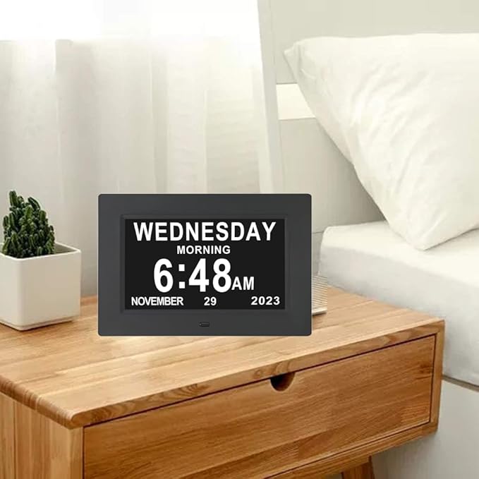 ybest 7 Inch Extra Large Day Date Time Digital Day Calendar Clock with Auto-Dimming 12 Alarm Reminders Dementia Clocks for Senior Elderly impaired Vision Memory Loss