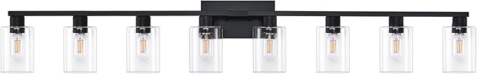 SOPEAS 8-Light Black Vanity Light Fixtures,Vanity Lights Clear Glass ShadeRust and Moisture Resistant Easy to Install Vanity Lights for Bathroom Light Over Mirror