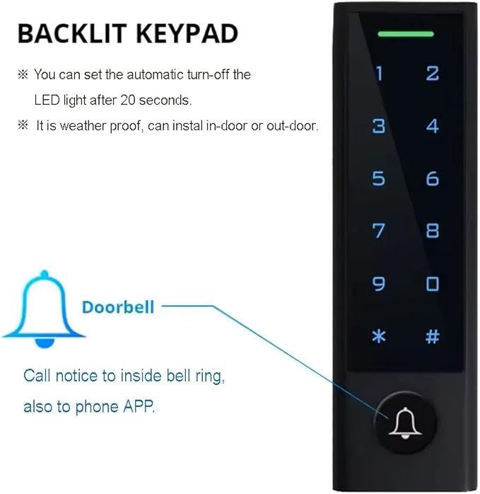MENGQI-CONTROL WiFi Remote Manage IP66 Watreproof Access Control Keypad 600lbs Electric Magnetic Lock110-240V Power Supply Box(Support Backup Battery) Smart Phone App Remote ADD/Delete User