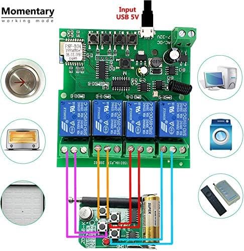Newgoal 4 channelsWiFi Wireless Smart Switch Inching Self-locking Relay Module, be applied to access control Tuya SmartLife APP,DIY WIFI Garage Door Opener With 433 MHz RF remote control