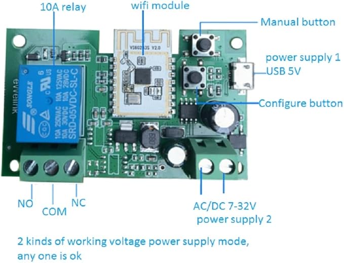 MHCOZY WiFi Smart Switch Relay Module for Home Automation,Add WIFI to access control garage door,eWelink app Remote Dry Contact,Compatible with Alexa,Google assistant (1CH WIFI Bluetooth)