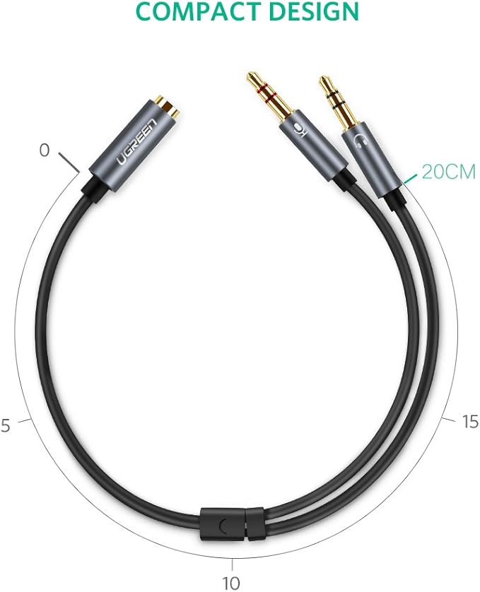 UGREEN Headphone Splitter for Computer 3.5mm Female to 2 Dual 3.5mm Male Braided Audio Splitter Cable Microphone Stereo Jack Earphones Port Cord Gaming Headset to PC Laptop Adapter Black