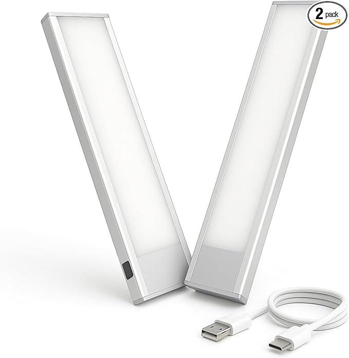 VST Rechargeable Drawer Lighting, Door Open Automatic ON/Off Light, Stick-ON LED Cabinet Light for Wardrobe Kitchen Basement Trunk Pantry Gun Safe (2 Pack, Warm Light - 3000K)
