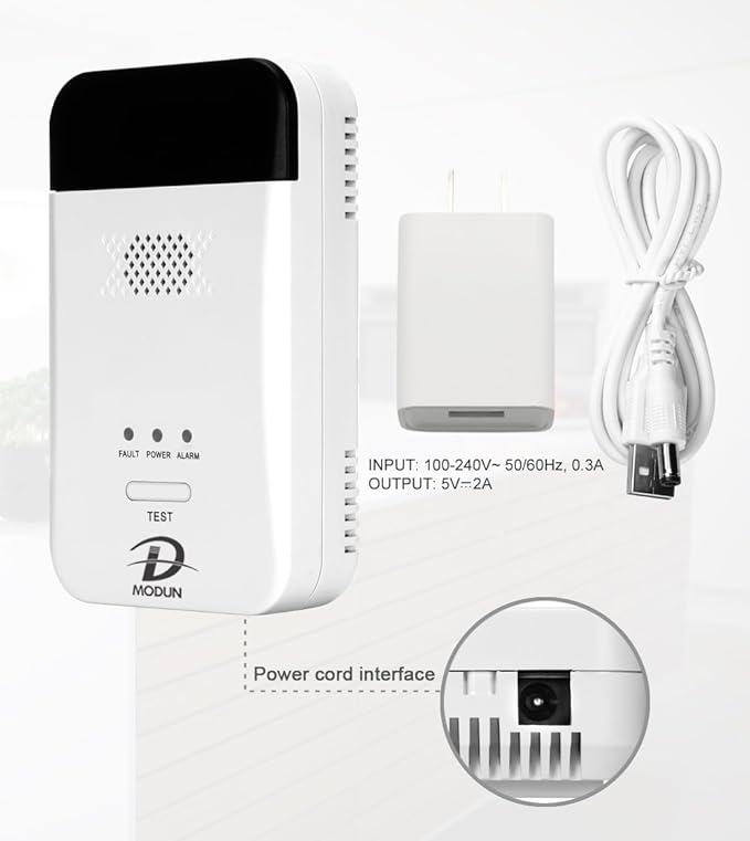 MODUN D Gas Detector for Home, Natural Gas|LPG|Coal Gas Leak Detector Alarm, Methane Propane Detector Butane Combustible Gas Alarm for Kitchen Garage RV, Plug-in Sensor Gas Monitor with LED Display