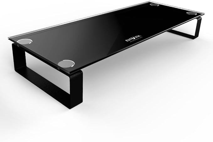 Eutuxia Type-S Black Tempered Glass Monitor Stand, TV, Laptop, Computer, All-In-One Desktop, Printer Riser [21.75 x 8.25 x 3.25 Inches]