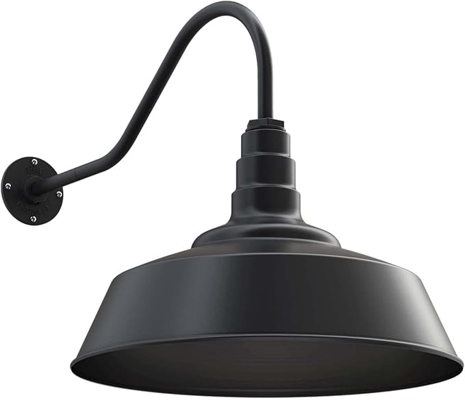 Steel Lighting Co. Large Outdoor Barn Light | Gooseneck Light Fixture | Made in America from 18-Gauge Steel | 20" Dome | 23" Gooseneck Matte Black Exterior/Matte Black Interior