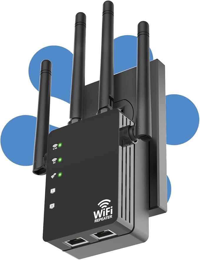 105-Device Compatible WiFi Extender Signal Booster, WiFi Extender, 12880 Sq.Ft Long Range, Dual Band 5GHz/2.4GHz 1200Mbps, Simple Installation for Home & Outdoor