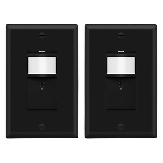 LIDER Motion Sensor Switch with Wall Plate, PIR Sensor Light Switch, Occupancy & Vacancy Modes, No Neutral Wire Required, 120V, 60Hz, 150W LED/CFL, Single Pole, LPS-1P-BKWP2P, Black, 2 Pack