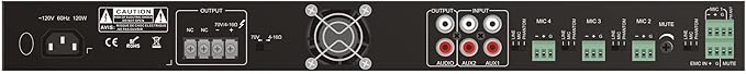 Class D Amplifier Mixer, 6 Input, 120W, 8 Ohm and 70V
