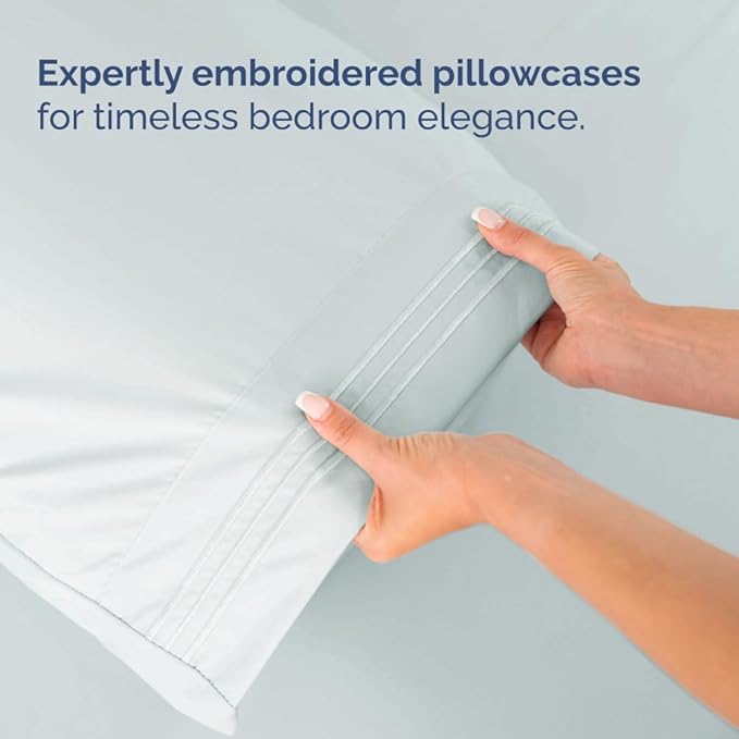 Split Head King Sheet Set – 4 Piece Flex Split Top King Sheets for Adjustable Beds - Fits 14” to 16" Mattress w/ Deep Pockets - Soft, Breathable & Cooling - Luxury Bedding and Wrinkle Free - Ice Blue