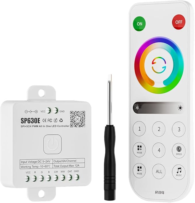 BTF-LIGHTING SP630E Bluetooth Controllers 4 Zones 2.4GHz RF RB4 Remote Kit Support FCOB COB SMD PWM RGBCCT RGBWW LED Strip DC5V DC12V DC24V