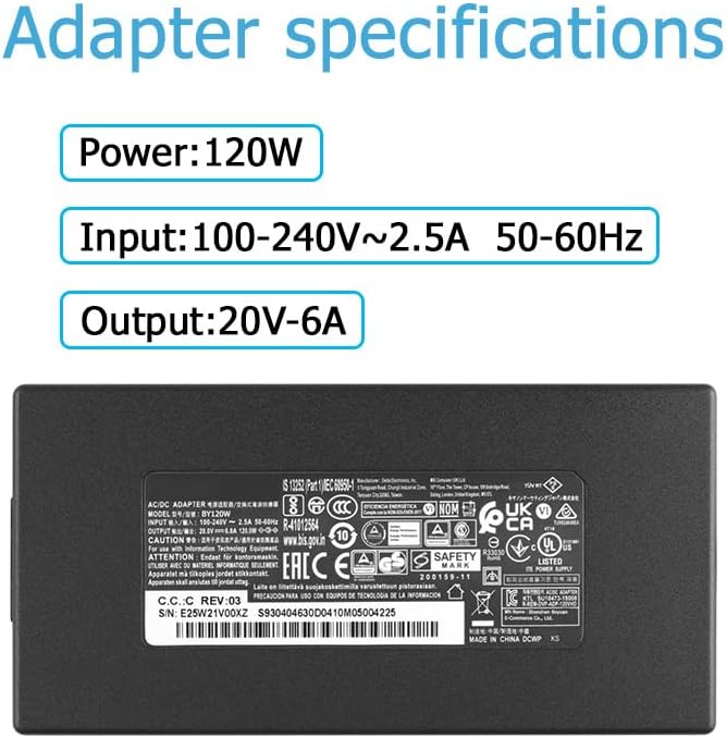 20V 6A 120W Charger Compatible with Intel NUC 12 Pro NUC12WSHi7 NUC12WSKi3 NUC12WSHi7 Mini PC NUC 12 Pro Wall Street Canyon NUC 13 Pro NUC13PMKi5 NUC13PMKi7 NUC13ANKi5 NUC13ANBv5