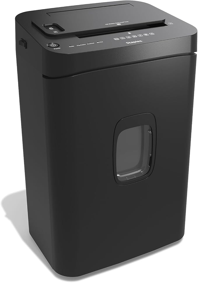 Staples 150-Sheet Micro-Cut Paper Shredder, Autofeed, Anti-Jam, 7.4-Gallon Pull-Out Bin, Black, for Home & Office