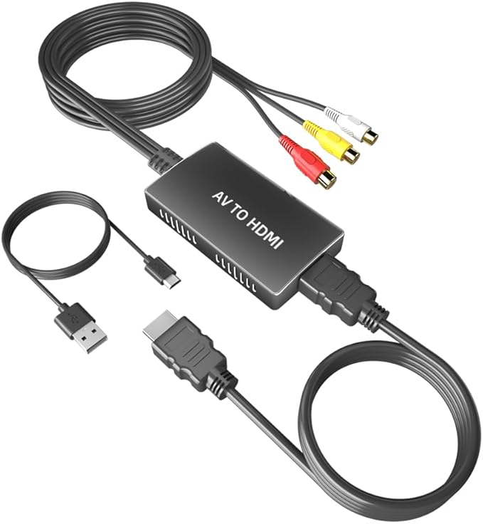 Kirzi Female RCA to HDMI Out Cable Converter Adapter with HDMI and RCA Cables, CVBS Composite AV to HDMI Converter