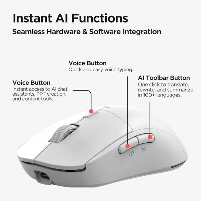 Virtusx Jethro AI Mouse - Voice & Audio Recorder for Lecture & Meeting, Centralized Software with Voice Typing, Writing Tools, Transcribe, Translate & Summarize, Wireless Mouse for Computer, Laptop