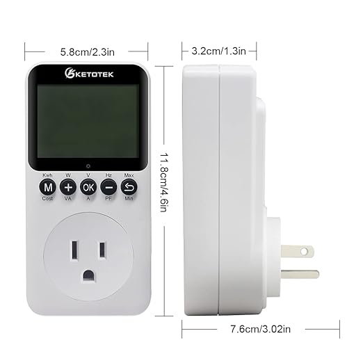 KETOTEK Watt Meter Plug-in Socket Power Meter, Kilowatt Wattage Voltage Tester, Home Electricity Usage Monitor with Overload Protection, LCD Display Energy Voltage Amps Power Consumption Monitor